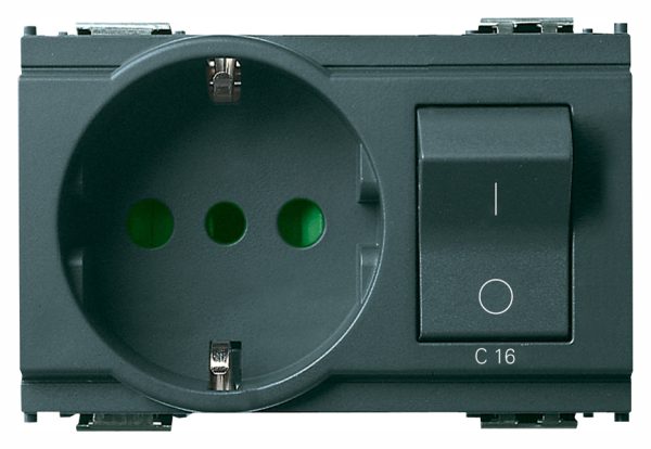 IDEA: SICURY Socket Outlet 3-Module, Grey 2P+E 16A P30 outlet & C16 CB, Italian Standard