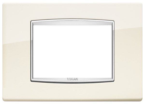 Eikon Square Cover Plate, Bright Antique White Die-cast Metal, 3 Modules