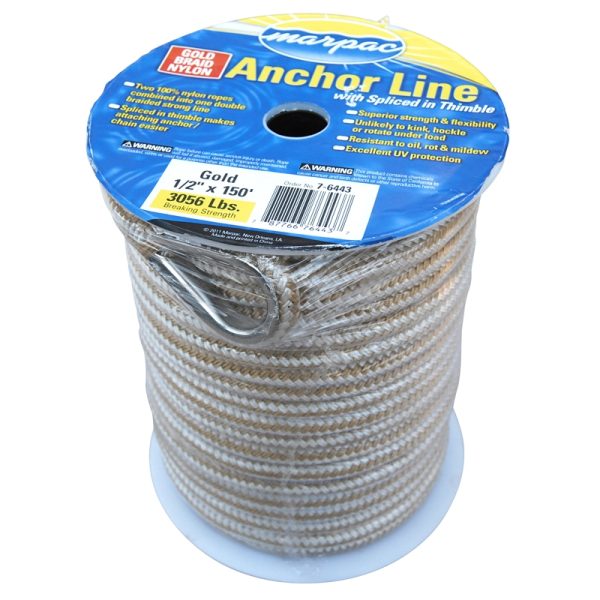 ANCHOR LINE NYL DBL/BRD 1/2"X150' GLD/WH - Image 2