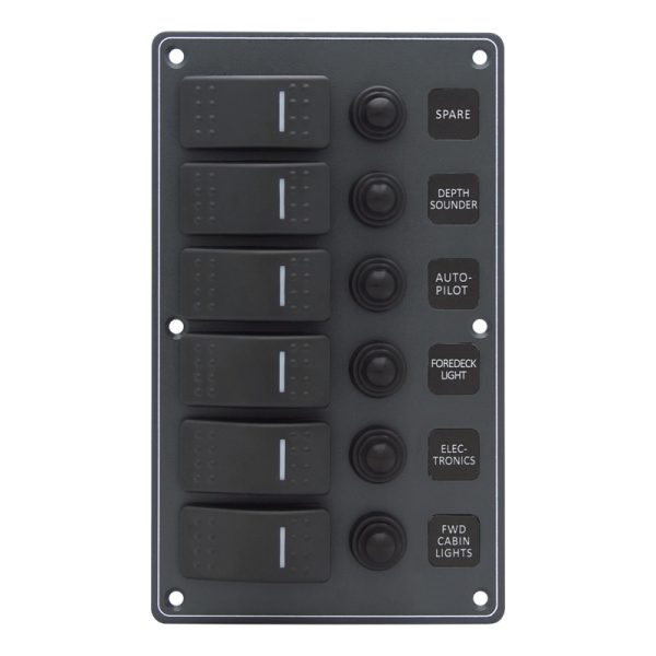 SWITCH PANEL ILUM/ROCKER 6G W/BREAKER