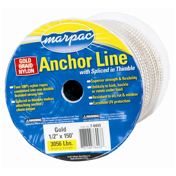 ANCHOR LINE NYL DBL/BRD 1/2"X150' GLD/WH